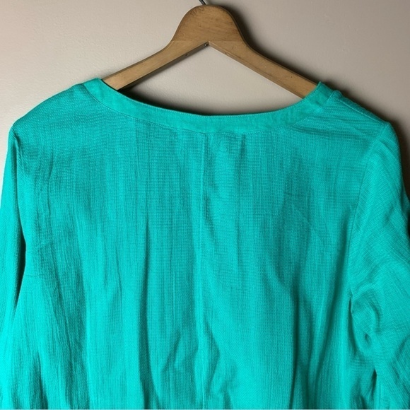 [Soft Surroundings] Aqua Green/Blue Beaded Embroidered Boho 3/4 Sleeve Top - Picture 7 of 8